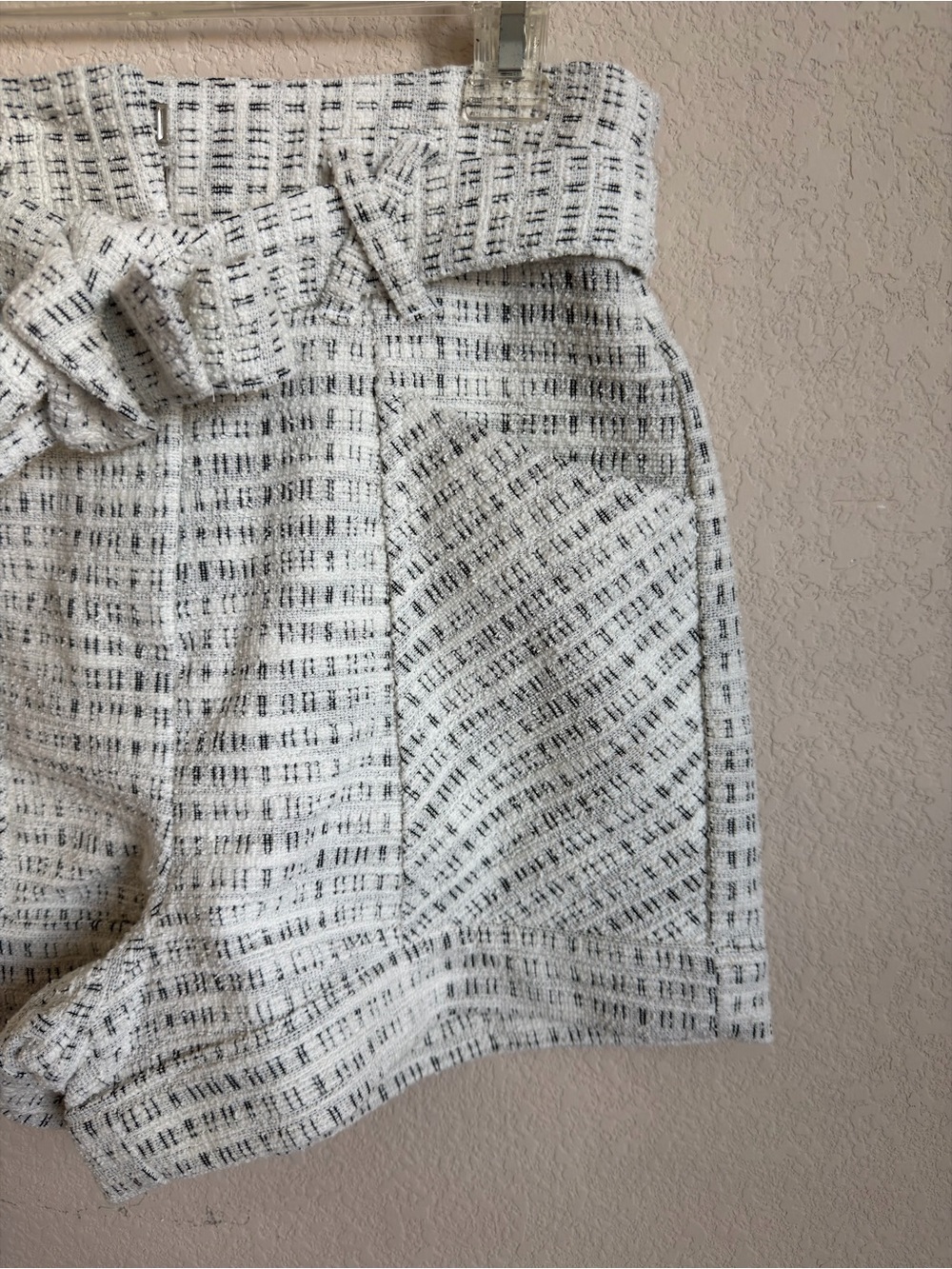 NWT Koko + Mason Ivory Black Tweed Paperbag Tie-Waist High Rise Shorts Size M - Picture 5 of 12